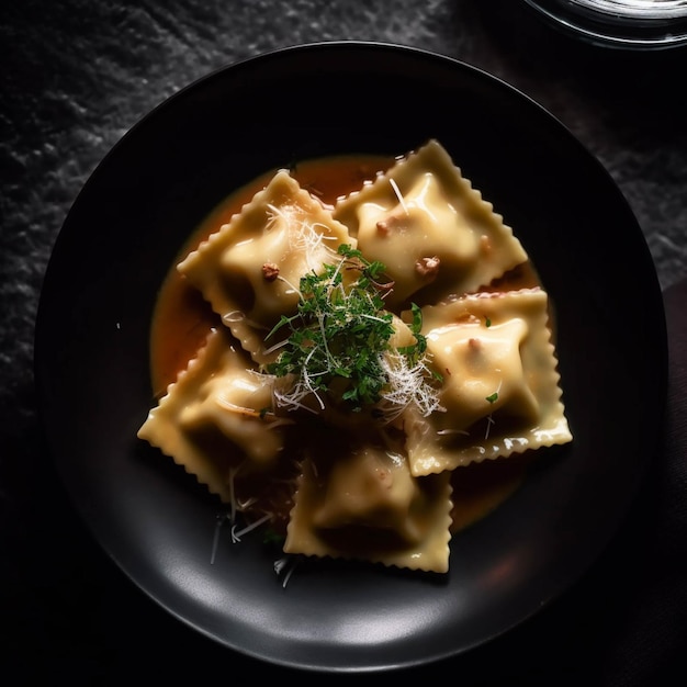 Ravioli con salsa de crema y eneldo