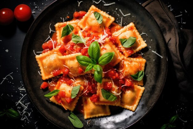 Ravioli con salsa de tomate y albahaca IA generativa