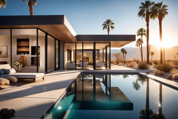 Foto raw-foto eines luxuriösen modernen ranch-hauses in palm springs