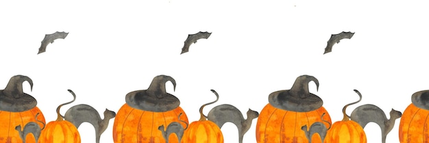 Raya ornamental de banner de halloween de otoño con ilustración de dibujado a mano de acuarela de festival de cosecha de decoración de otoño