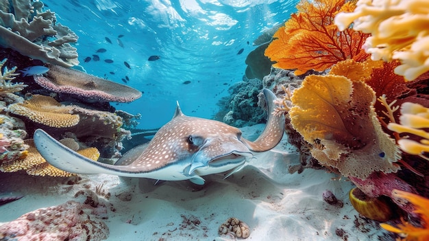 rayas bajo el agua en el arrecife de coral