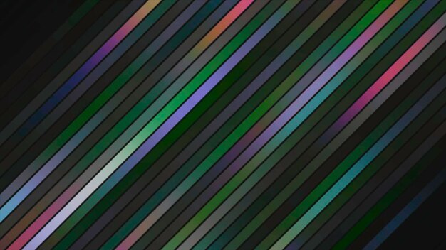 Las rayas diagonales coloridas brillan sobre un fondo negro el movimiento brillantes líneas multicolores brillan