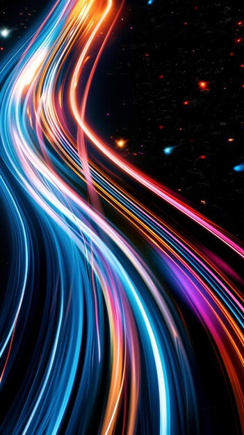 Rayas de luz coloridas en fondo oscuro concepto de tecnología abstracta