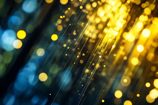 Rayas de luz doradas y azules brillantes con efecto bokeh