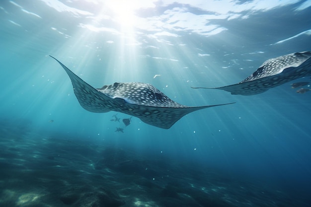 Las rayas que se deslizan por el agua