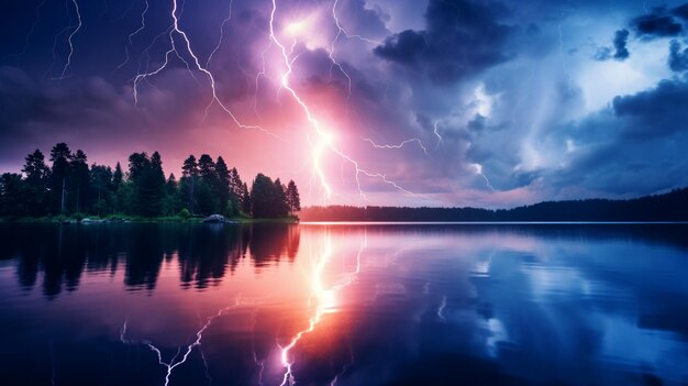 Foto un rayo capturado sobre un lago