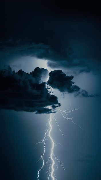 El rayo golpea el cielo nublado durante la noche