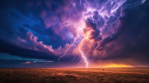 Un rayo en el horizonte durante una tormenta eléctrica en las praderas