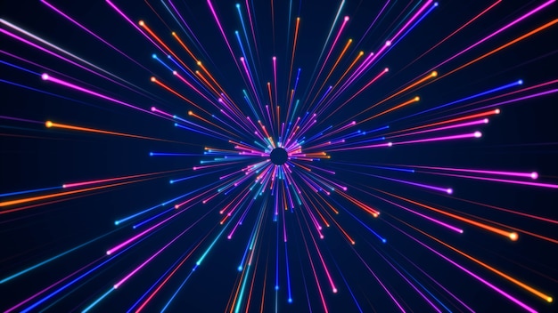 Rayo de luz de partículas azules de movimiento rápido futurista, fondo de movimiento de tecnología de hiperespacio dinámico digital, túnel de deformación de velocidad de galaxia