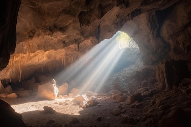 Rayo de sol en la cueva Dios gracia generativa ai