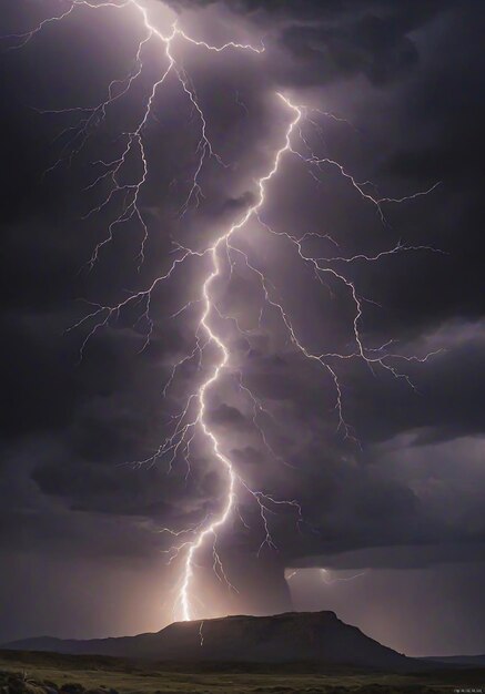 Foto un rayo solitario contrasta fuertemente con el fondo oscuro