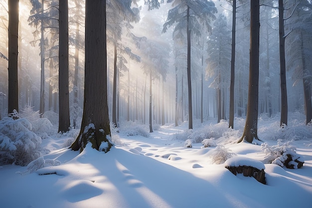 Rayos en el bosque de invierno