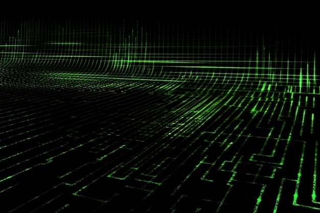 Rayos láser verde neón abstractos sobre un espectro ultravioleta de fondo oscuro IA generativa