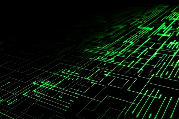 Rayos láser verde neón abstractos sobre un espectro ultravioleta de fondo oscuro IA generativa