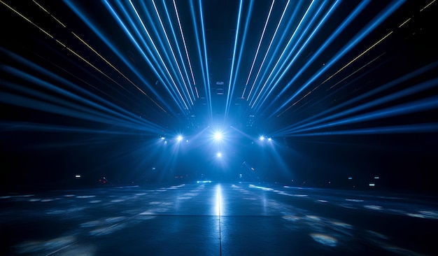 Los rayos de luz azul en un escenario en equilibrio