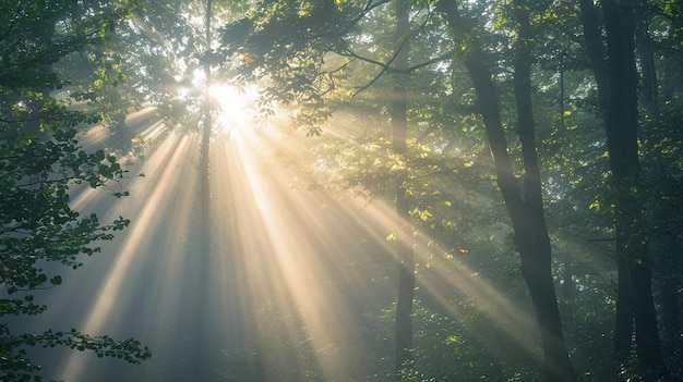 Los rayos de luz del sol matutino atravesando el árbol generados por ai