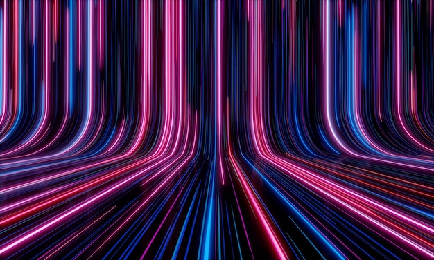 rayos de neón y líneas brillantes abstracto futurista fondo de neón velocidad de la luz ilustración 3d