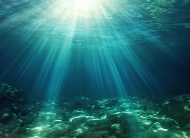 Foto rayos oceánicos bajo el agua vista del mar