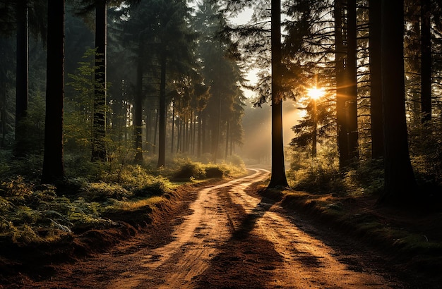 Los rayos del sol atravesando el bosque de otoño