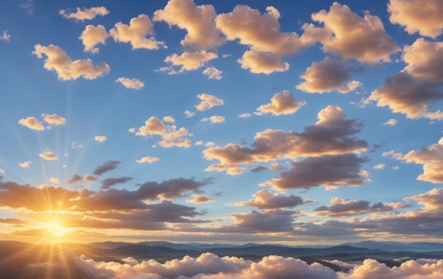 Los rayos del sol atravesando las nubes en el cielo.