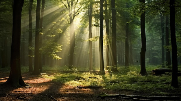 rayos de sol en el bosque generativo Ai