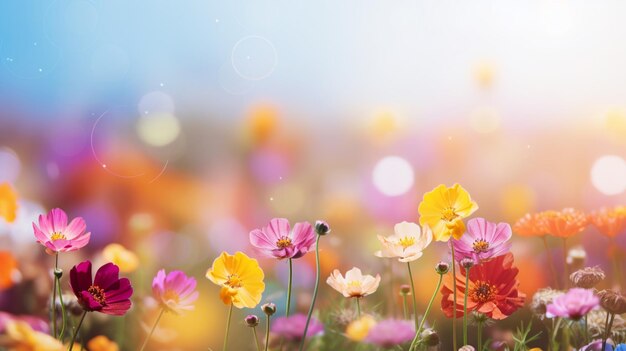 Rayos de sol con flores de colores jardín IA generativa