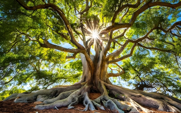 Foto rayos de sol a través de un árbol.