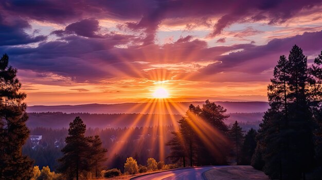 Foto los rayos de sol vibrantes a través de las nubes