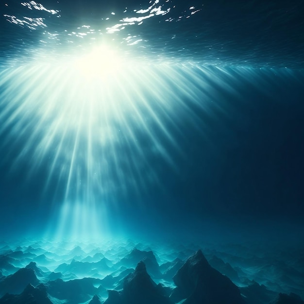 Foto los rayos solares que fluyen bajo el agua en las profundidades del océano
