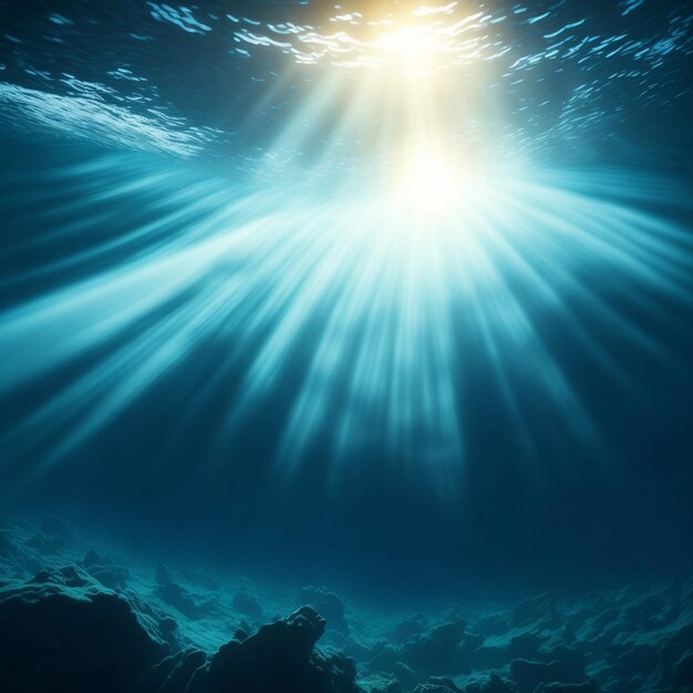 Foto los rayos solares que fluyen bajo el agua en las profundidades del océano