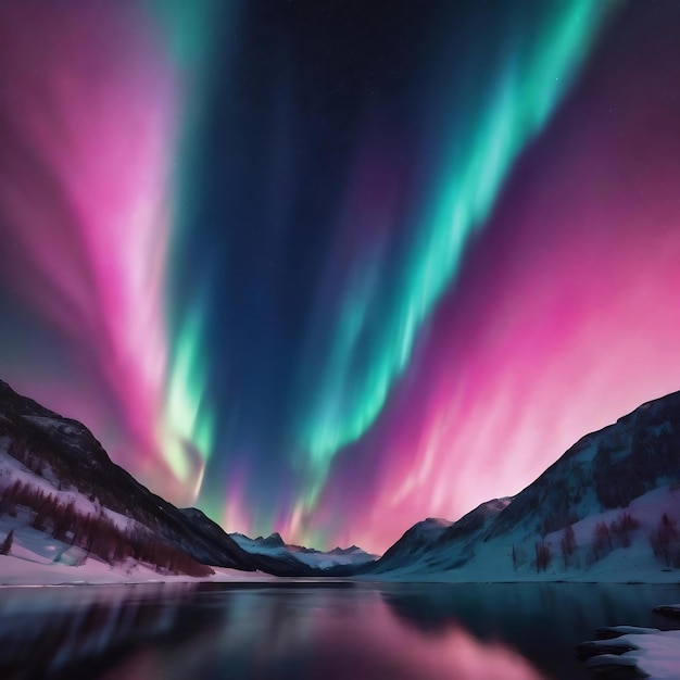 Rayos verticales azules rosados Fenómeno de la aurora boreal