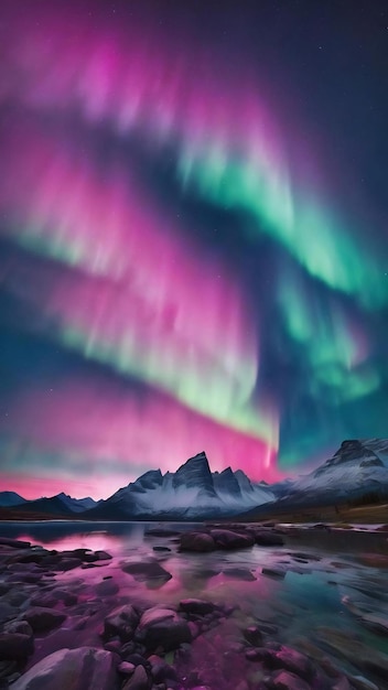 Rayos verticales azules rosados Fenómeno de la aurora boreal