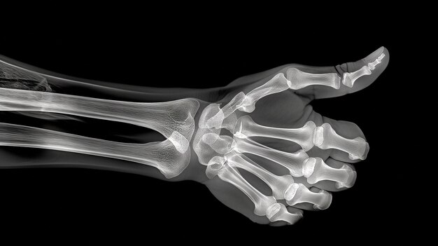 rayos X animados que muestran una mano con un pulgar