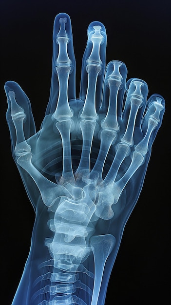 Foto rayos x animados que muestran una mano con un pulgar