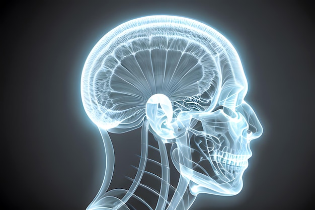 Rayos X de una cabeza humana con una columna vertebral cráneo humano rayos X o imagen de escaneo aislada Día Nacional de los Médicos