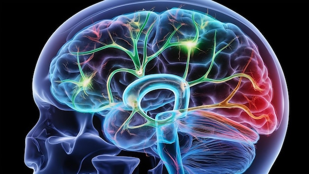 Rayos X del cerebro anatomía humana en 3D ilustradas las neuronas