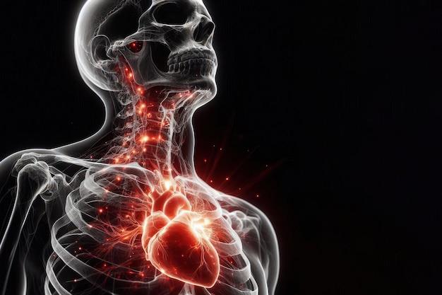 rayos X de un cuerpo humano problemas cardíacos aislados en fondo negro