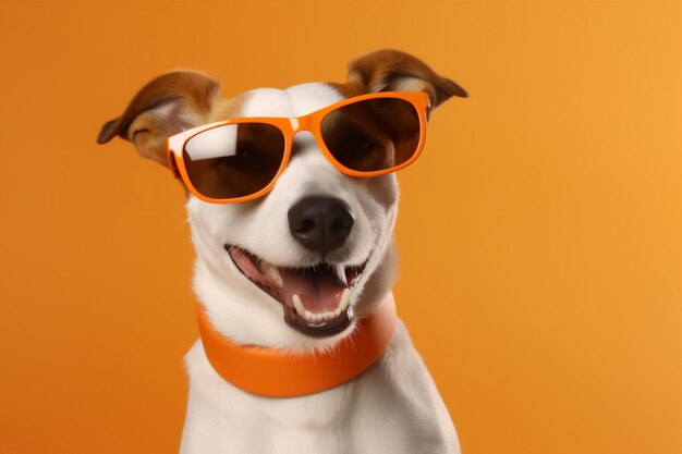 Raza perro gracioso sonrisa lindo retrato gafas de sol aislado animal fondo mascota IA generativa