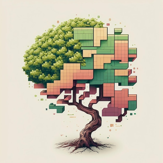 Árbol abstracto que crece hasta convertirse en un cerebro de tetris