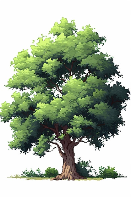 Árbol aislado Pixel art retro 8 bits fondo blanco