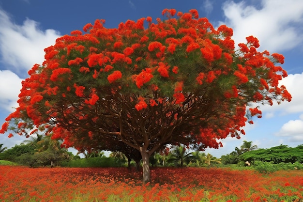 Árbol y amapolas en los trópicos