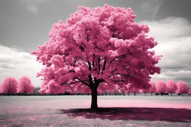 Árbol de cereza sobre el punto rosa