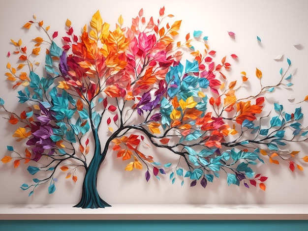 Árbol colorido con hojas en las ramas colgantes Ilustración de Generación AI