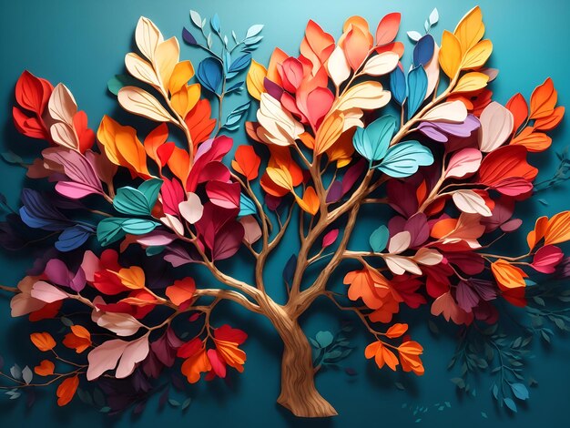 Árbol colorido con hojas en las ramas colgantes Ilustración de Generación AI