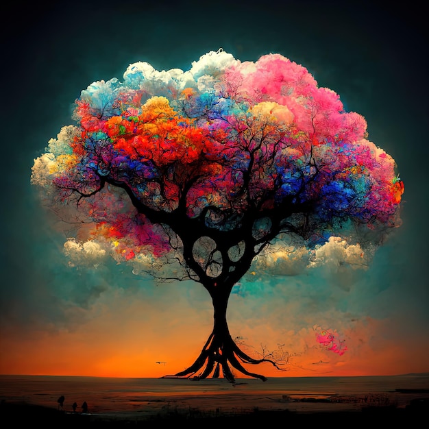 脕rbol del conocimiento en colores pastel Imagen psicod茅lica 谩rbol de la vida