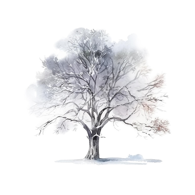 Árbol cubierto de nieve acuarela aislado en blanco ai generativo