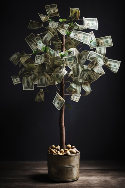 Árbol de dinero con dólares