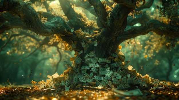 Árbol de dinero en medio del bosque