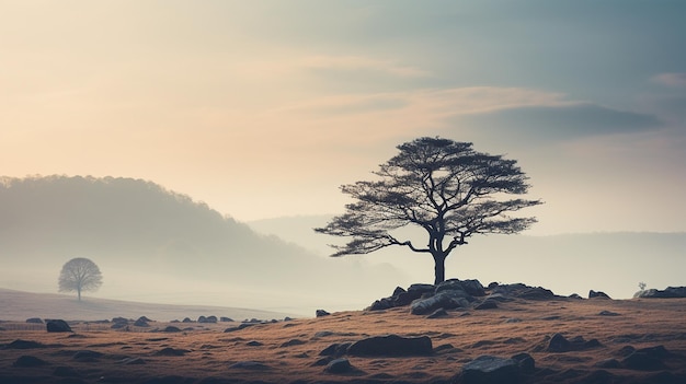 Árbol en un entorno de niebla