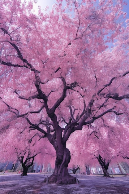 Árbol de flor de cerezo vibrante en plena floración creado con ai generativo